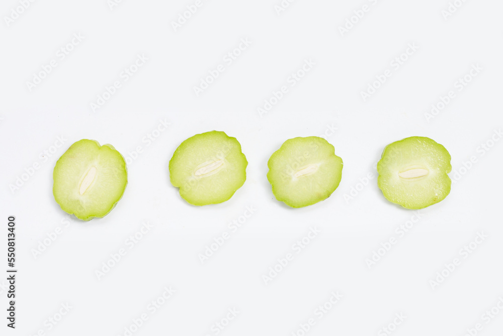 Fresh chayote fruit on white background. Fresh chayote fruit on white background.
