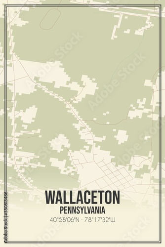 Retro US city map of Wallaceton  Pennsylvania. Vintage street map.