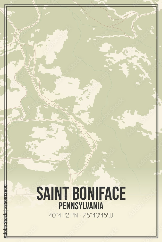 Retro US city map of Saint Boniface, Pennsylvania. Vintage street map.