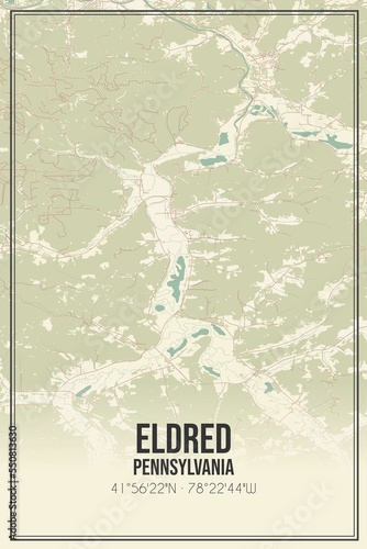 Retro US city map of Eldred, Pennsylvania. Vintage street map. photo