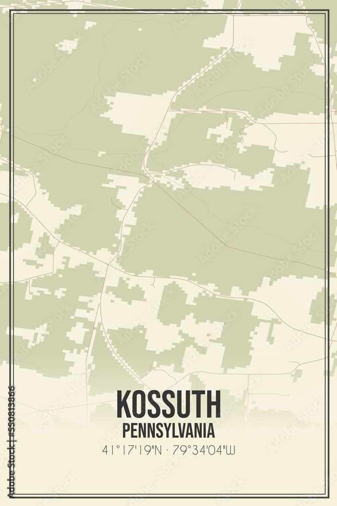 Fototapeta premium Retro US city map of Kossuth, Pennsylvania. Vintage street map.