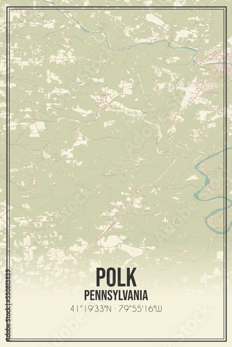 Retro US city map of Polk, Pennsylvania. Vintage street map. photo