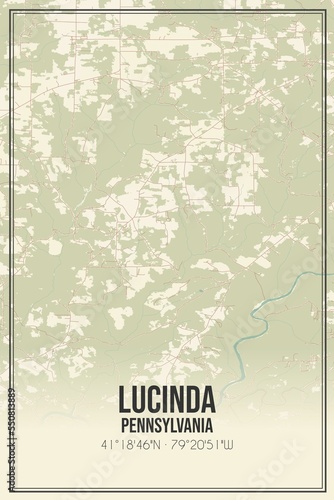 Retro US city map of Lucinda, Pennsylvania. Vintage street map. photo