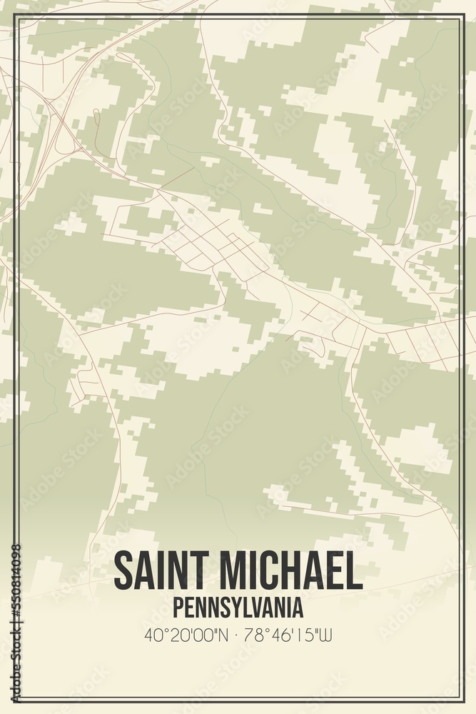 Retro US city map of Saint Michael, Pennsylvania. Vintage street map.