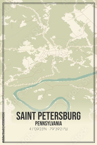 Retro US city map of Saint Petersburg, Pennsylvania. Vintage street map.