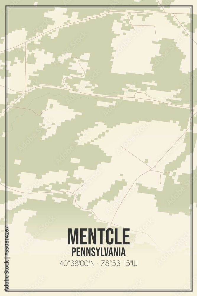 Retro US city map of Mentcle, Pennsylvania. Vintage street map.