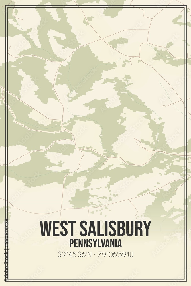 Fototapeta premium Retro US city map of West Salisbury, Pennsylvania. Vintage street map.