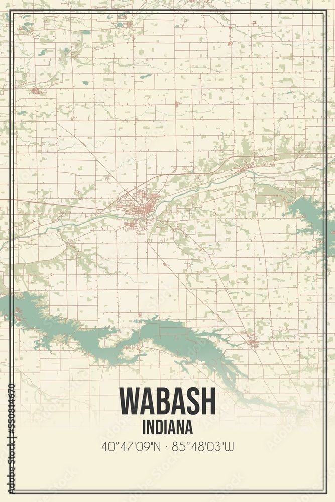 Fototapeta premium Retro US city map of Wabash, Indiana. Vintage street map.