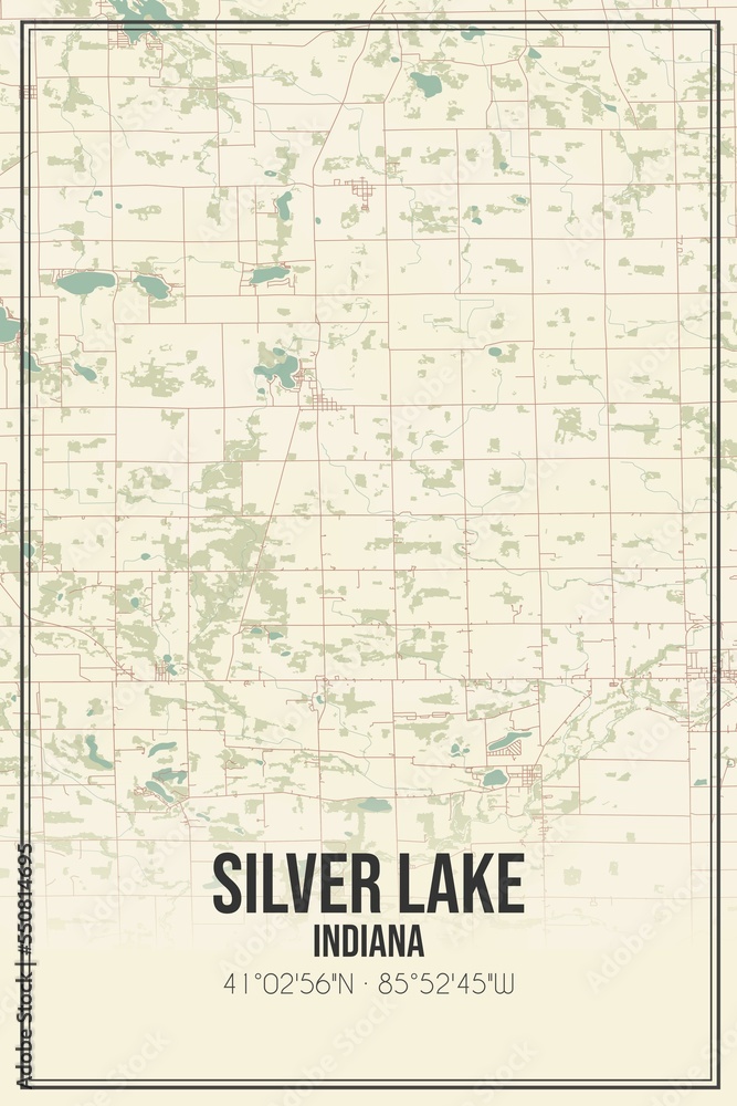 Retro US city map of Silver Lake, Indiana. Vintage street map. Retro US city map of Silver Lake, Indiana. Vintage street map.