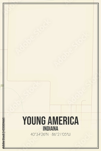 Retro US city map of Young America, Indiana. Vintage street map.