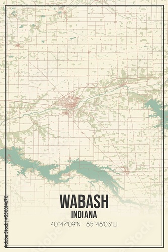 Retro US city map of Wabash, Indiana. Vintage street map. photo