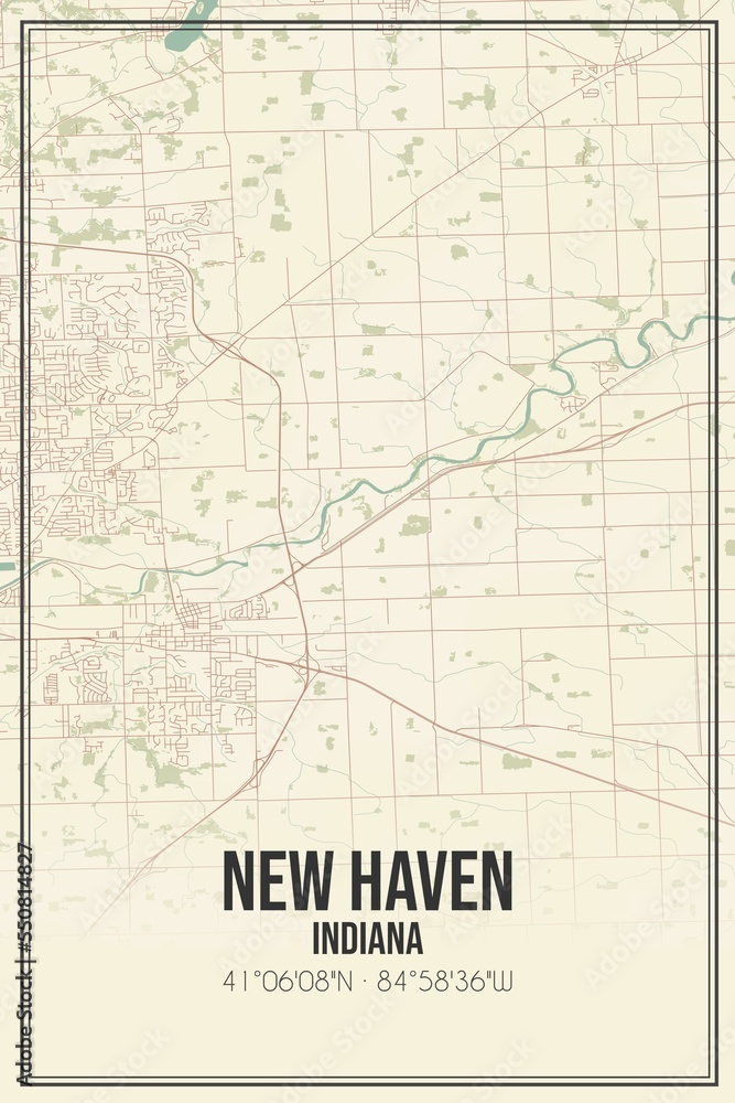 Retro US city map of New Haven, Indiana. Vintage street map. Retro US city map of New Haven, Indiana. Vintage street map.