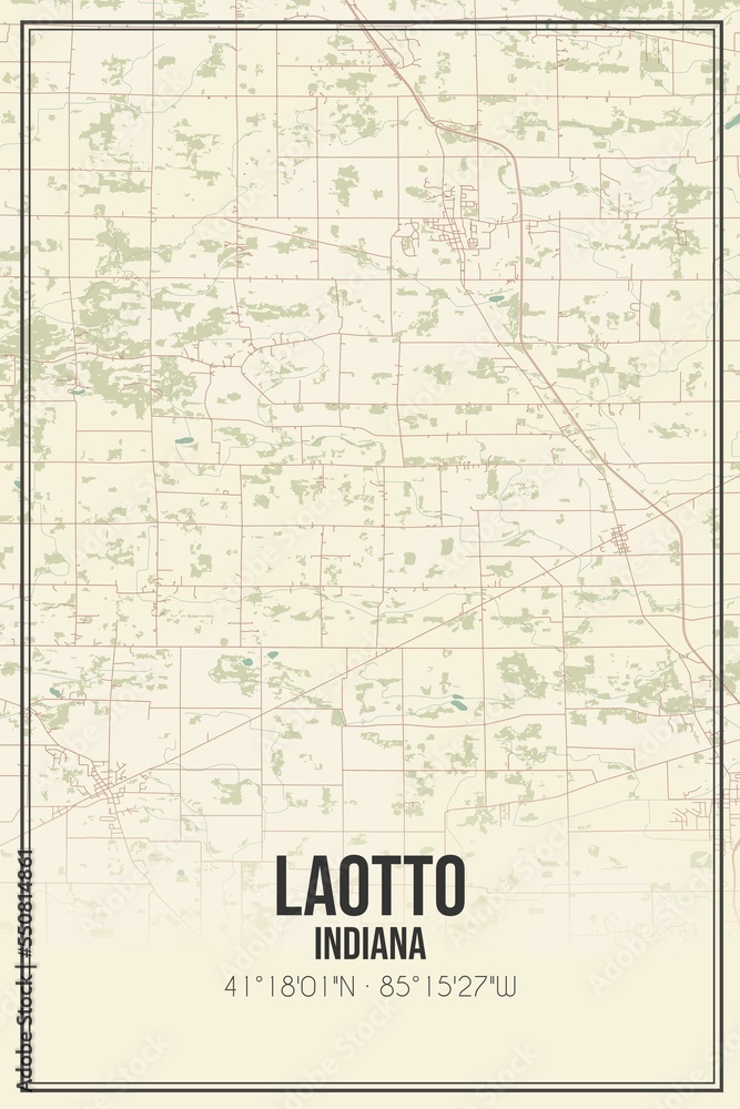 Retro US city map of Laotto, Indiana. Vintage street map.