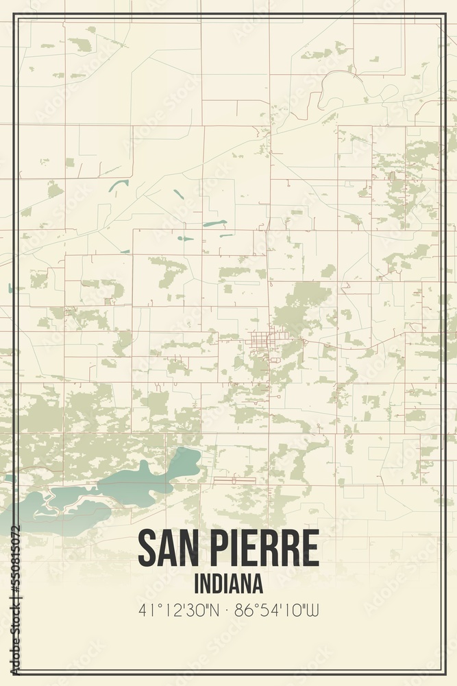 Retro US city map of San Pierre, Indiana. Vintage street map.
