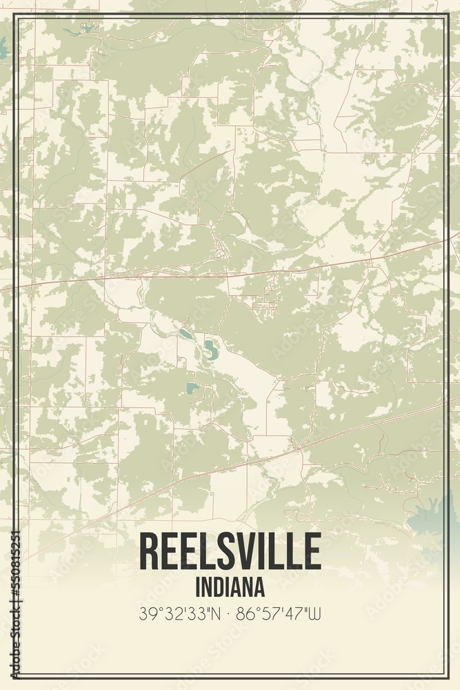 Retro US city map of Reelsville, Indiana. Vintage street map.