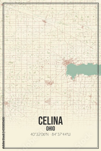 Retro US city map of Celina, Ohio. Vintage street map. photo