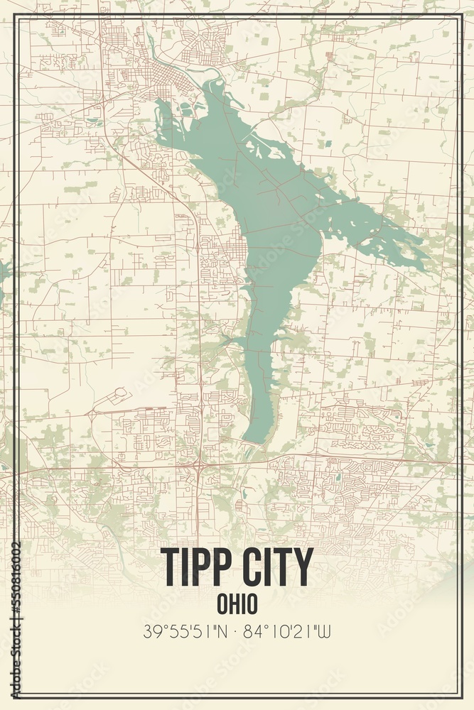 Fototapeta premium Retro US city map of Tipp City, Ohio. Vintage street map.