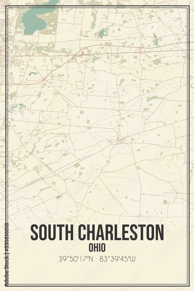 Retro US city map of South Charleston, Ohio. Vintage street map.