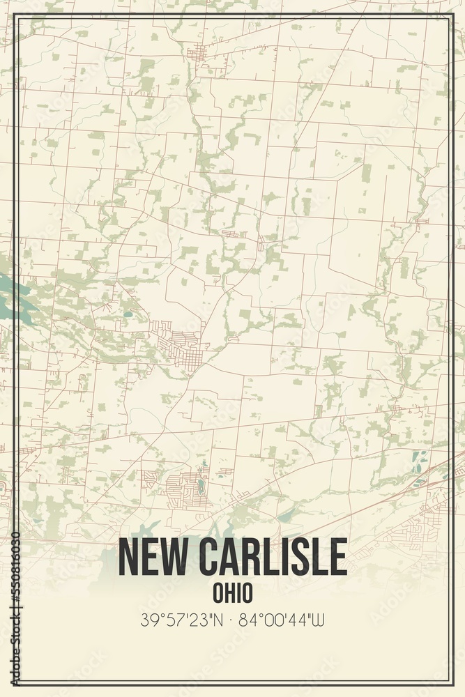 Retro US city map of New Carlisle, Ohio. Vintage street map.