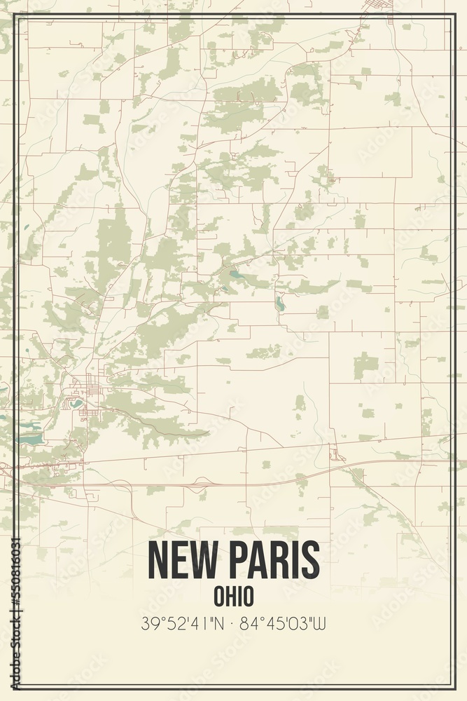 Fototapeta premium Retro US city map of New Paris, Ohio. Vintage street map.