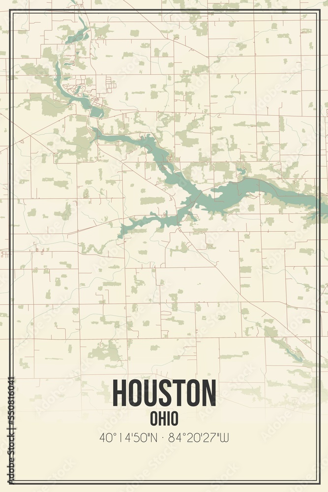 Retro US city map of Houston, Ohio. Vintage street map.