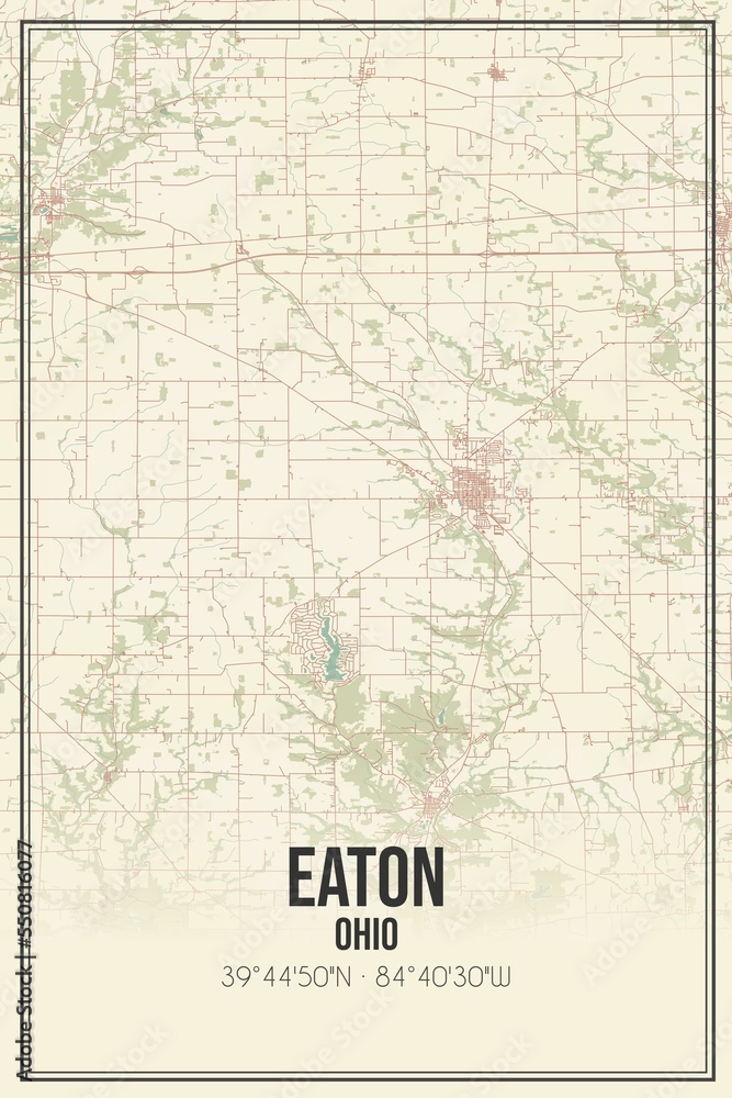 Retro US city map of Eaton, Ohio. Vintage street map.