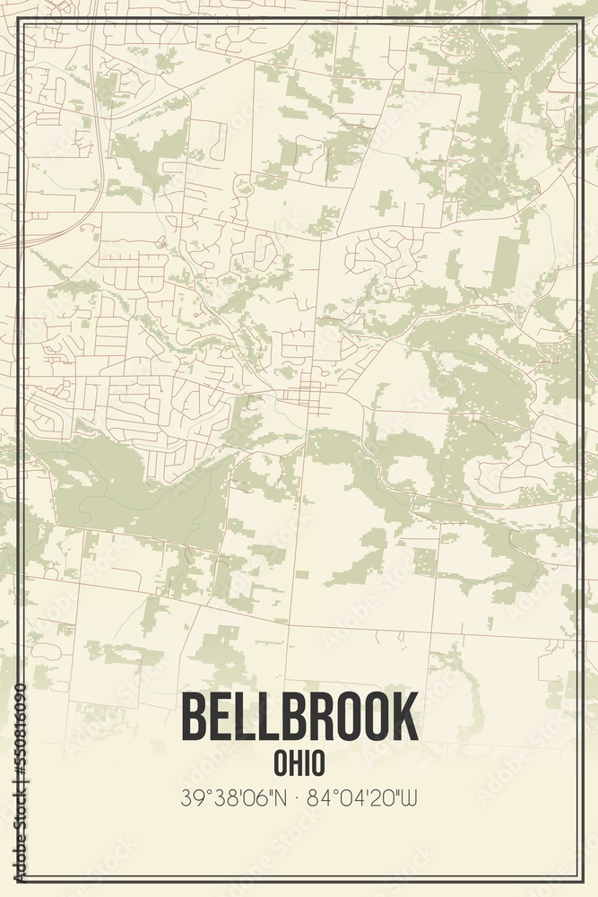 Retro US city map of Bellbrook, Ohio. Vintage street map.