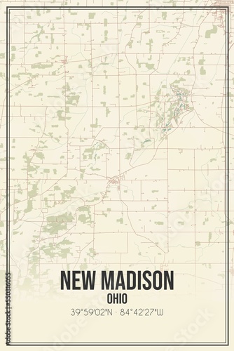Retro US city map of New Madison, Ohio. Vintage street map. © Rezona
