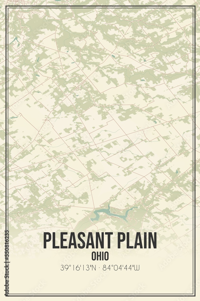 Retro US city map of Pleasant Plain, Ohio. Vintage street map.