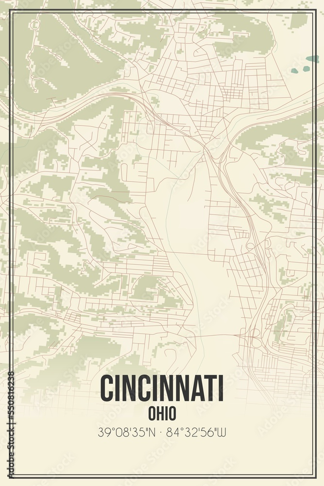 Fototapeta premium Retro US city map of Cincinnati, Ohio. Vintage street map.