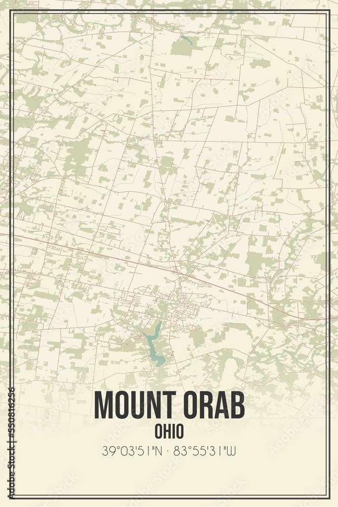 Retro US city map of Mount Orab, Ohio. Vintage street map.