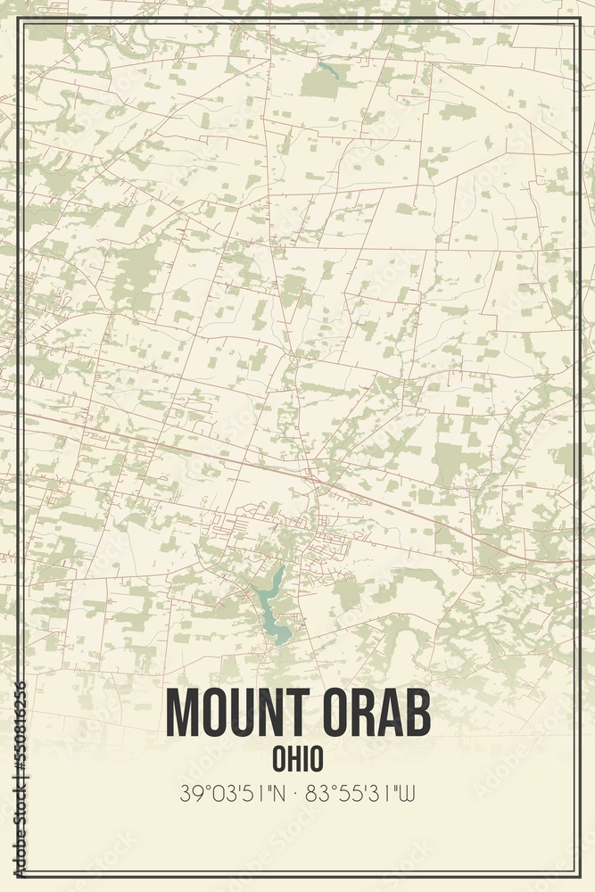 Fototapeta premium Retro US city map of Mount Orab, Ohio. Vintage street map.
