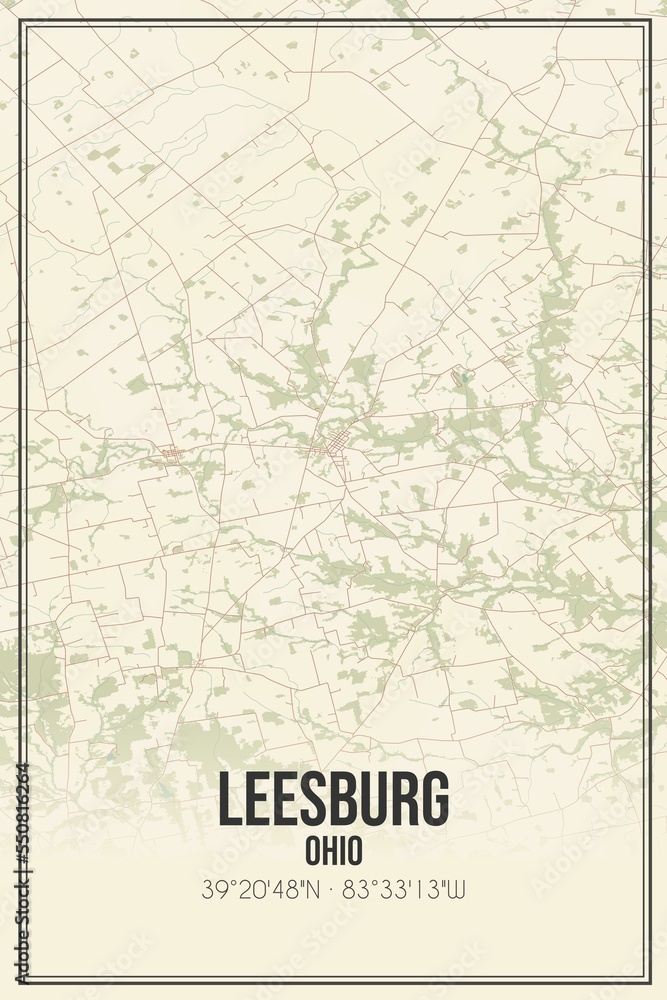 Fototapeta premium Retro US city map of Leesburg, Ohio. Vintage street map.