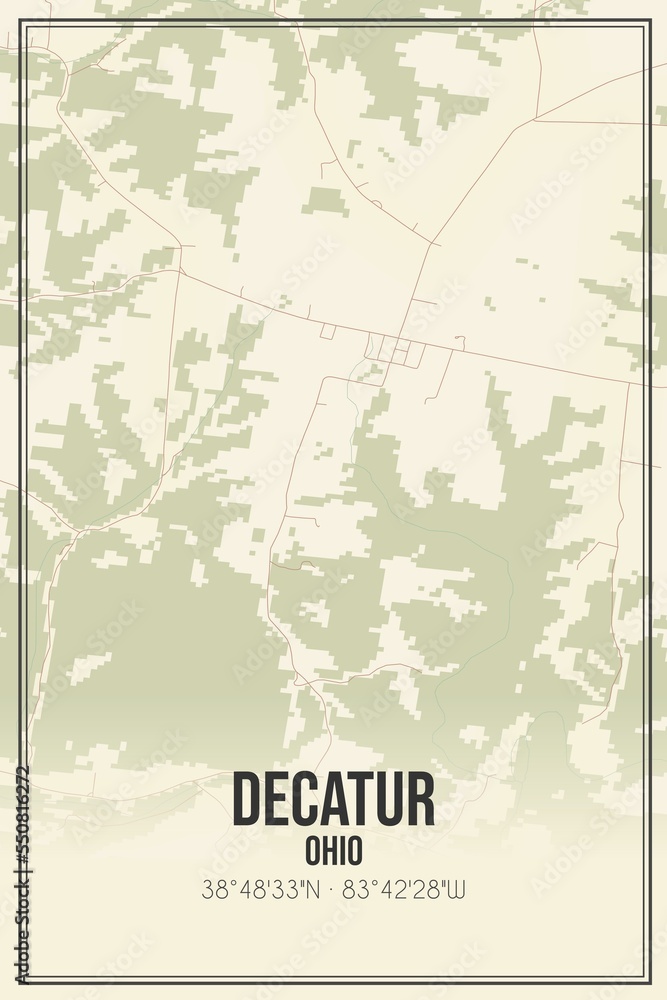 Retro US city map of Decatur, Ohio. Vintage street map.