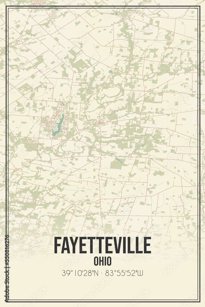 Retro US city map of Fayetteville, Ohio. Vintage street map.