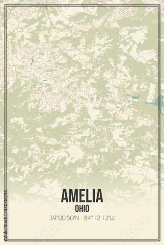 Retro US city map of Amelia, Ohio. Vintage street map. photo