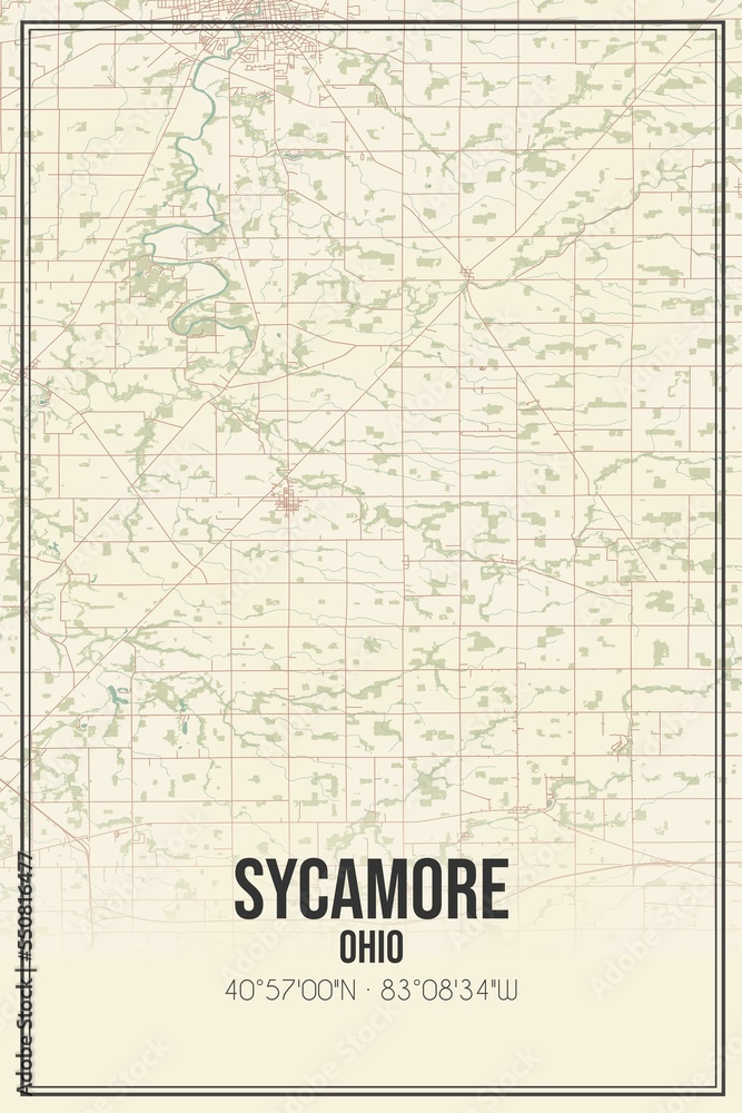 Retro US city map of Sycamore, Ohio. Vintage street map.