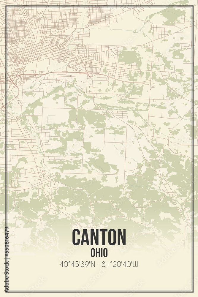 Retro US city map of Canton, Ohio. Vintage street map.