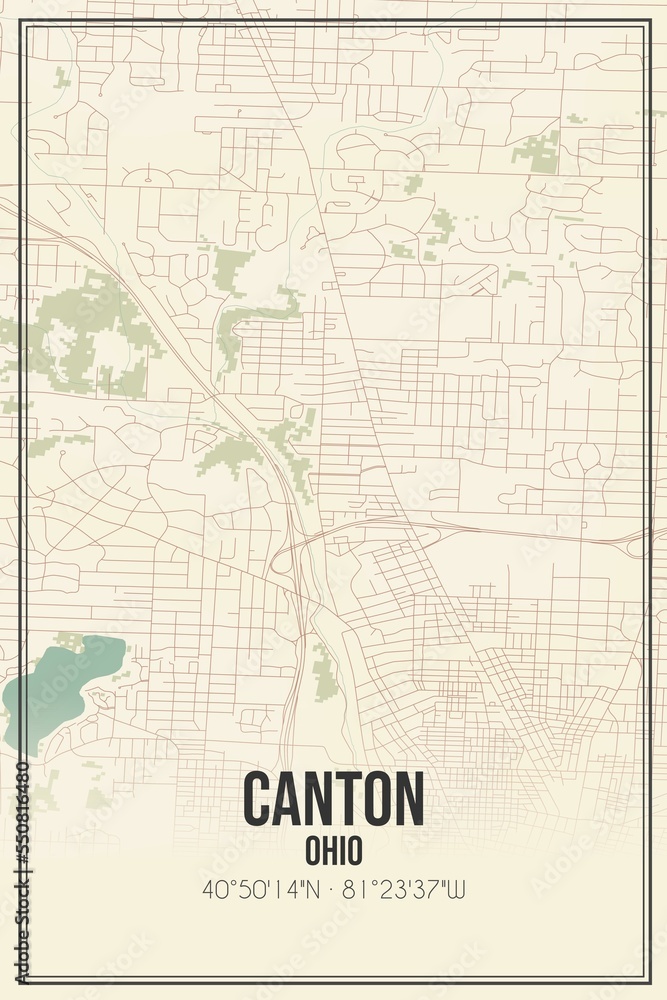 Fototapeta premium Retro US city map of Canton, Ohio. Vintage street map.