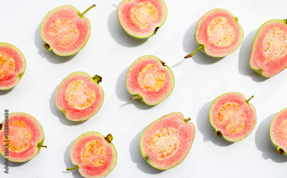 Fresh pink guava on white background. Fresh pink guava on white background.