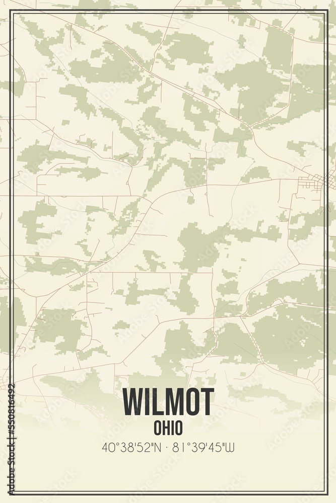 Obraz premium Retro US city map of Wilmot, Ohio. Vintage street map.