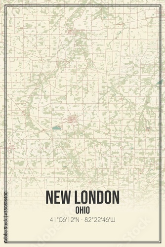 Retro US city map of New London  Ohio. Vintage street map.