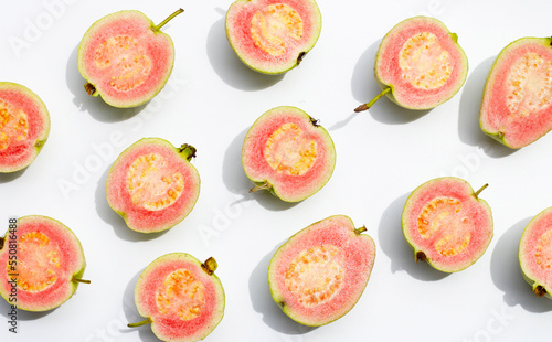 Fototapeta Naklejka Na Ścianę i Meble -  Fresh pink guava on white background.