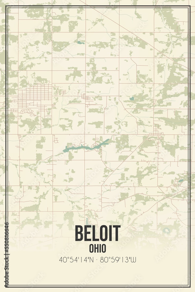 Retro US city map of Beloit, Ohio. Vintage street map.