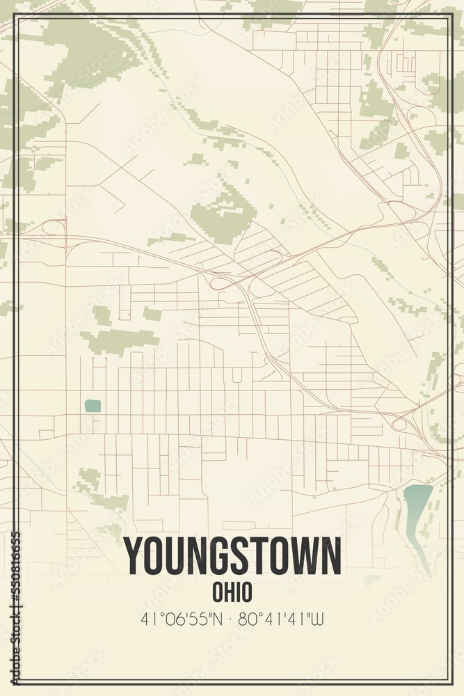 Obraz premium Retro US city map of Youngstown, Ohio. Vintage street map.