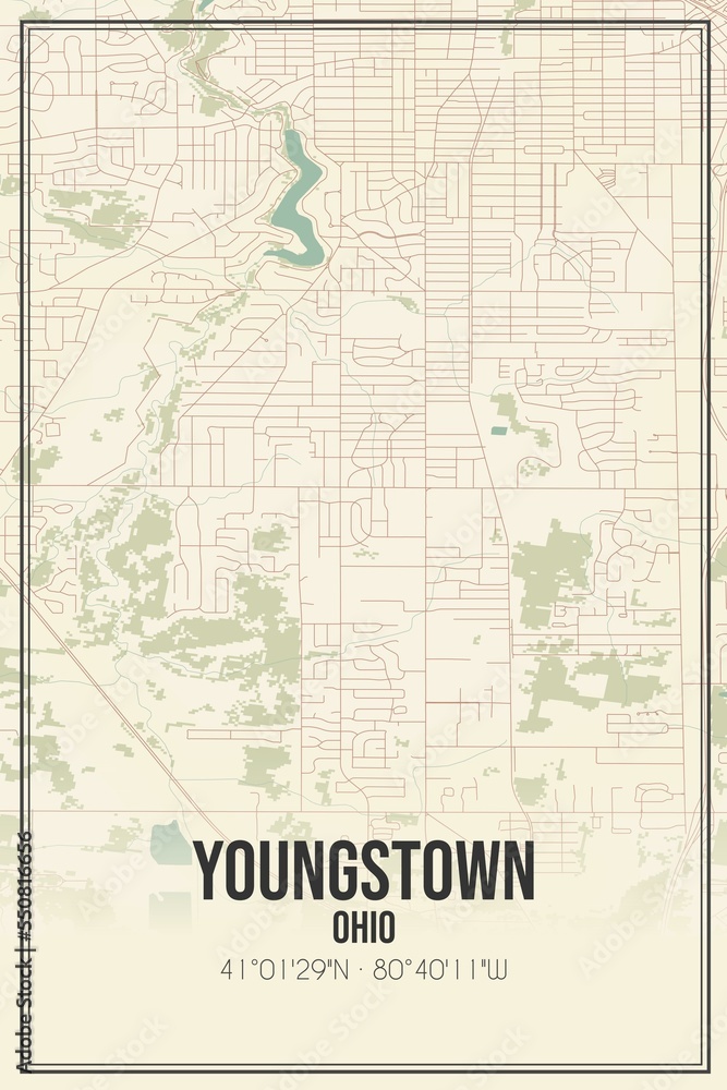 Fototapeta premium Retro US city map of Youngstown, Ohio. Vintage street map.