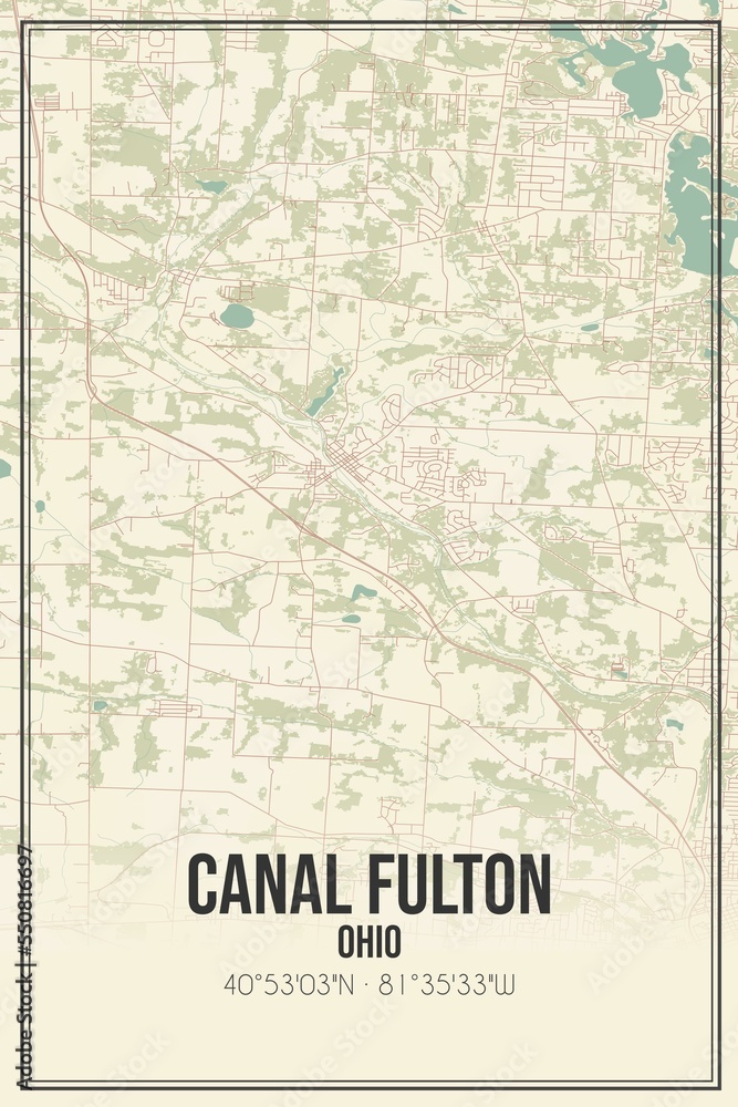 Retro US city map of Canal Fulton, Ohio. Vintage street map.