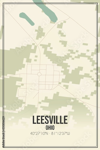 Retro US city map of Leesville, Ohio. Vintage street map. photo