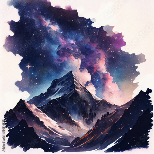 Mounitan in night, hiking, galaxy. Creativity and imagination. photo