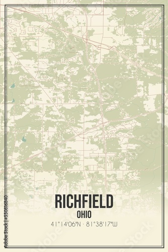 Retro US city map of Richfield  Ohio. Vintage street map.